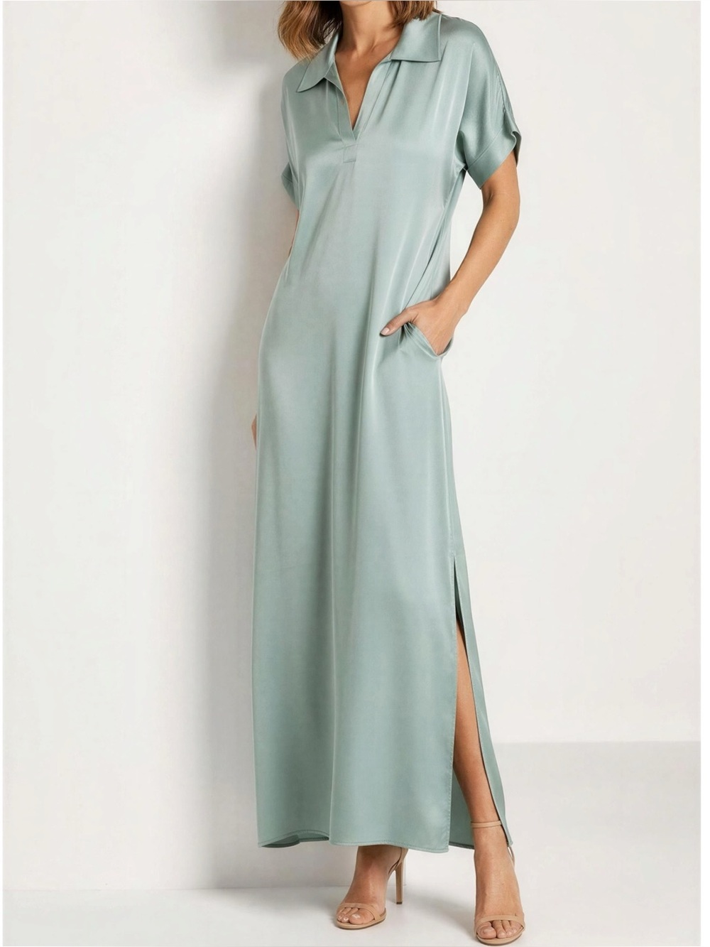 JAKI LONDON Cleo Satin Kaftan Dress, Mint, Large